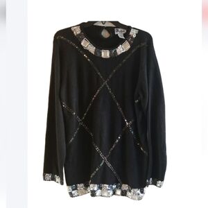 Exquisite Vintage Kobe Embellished Beaded, Sequins, Rhinestone Black Sweater